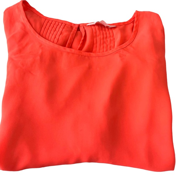 DECREE ROUND NECK, PULL-OVER BLOUSE, WOMENS, XS, ORANGE, HIGH-LOW, CAP SLEEVE - Picture 8 of 11